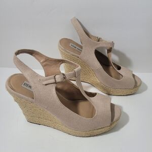 Steve Madden Kendraaa Oatmeal Wedge Espadrille Sandals Size 10 M